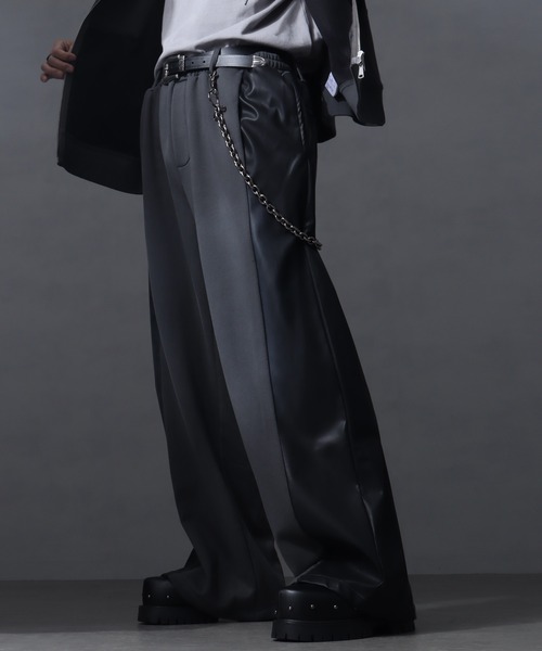 welise（ウェライズ）の「【welise/ウェライズ】PUレザー×スウェット ダブルヴィンテージ加工 リメイクライクワイドパンツ（その他パンツ・メンズ・チャコールグレー/ブラック/ブラウン・S/M/L）」の12枚目の写真