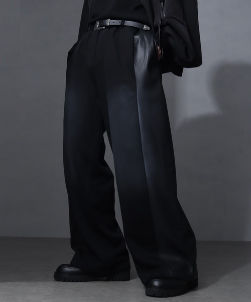welise（ウェライズ）の「【welise/ウェライズ】PUレザー×スウェット ダブルヴィンテージ加工 リメイクライクワイドパンツ（その他パンツ・メンズ・チャコールグレー/ブラック/ブラウン・S/M/L）」の7枚目の写真