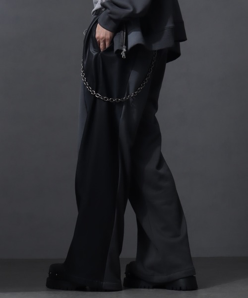 welise（ウェライズ）の「【welise/ウェライズ】PUレザー×スウェット ダブルヴィンテージ加工 リメイクライクワイドパンツ（その他パンツ・メンズ・チャコールグレー/ブラック/ブラウン・S/M/L）」の13枚目の写真