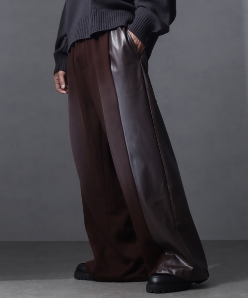 welise（ウェライズ）の「【welise/ウェライズ】PUレザー×スウェット ダブルヴィンテージ加工 リメイクライクワイドパンツ（その他パンツ・メンズ・チャコールグレー/ブラック/ブラウン・S/M/L）」の17枚目の写真