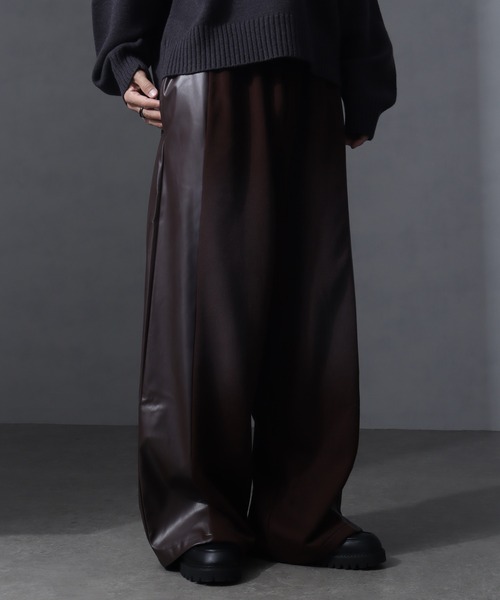 welise（ウェライズ）の「【welise/ウェライズ】PUレザー×スウェット ダブルヴィンテージ加工 リメイクライクワイドパンツ（その他パンツ・メンズ・チャコールグレー/ブラック/ブラウン・S/M/L）」の16枚目の写真