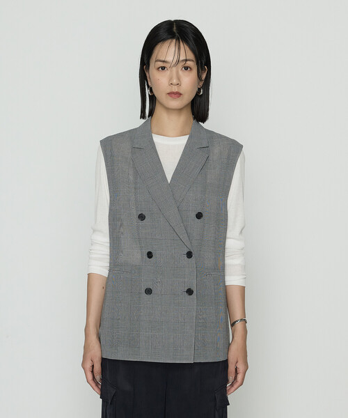 K.T KIYOKO TAKASE(キヨコタカセ)の「グレンチェック スリーブレスジャケット(ベスト・レディース・ブラック・7号/9号)」の6枚目の写真