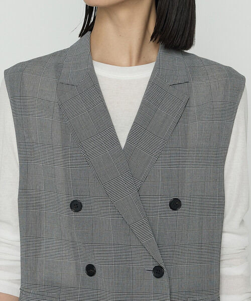 セール】グレンチェック スリーブレスジャケット（ベスト）｜K.T