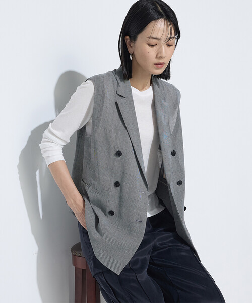 セール】グレンチェック スリーブレスジャケット（ベスト）｜K.T