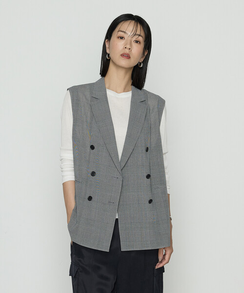 K.T KIYOKO TAKASE(キヨコタカセ)の「グレンチェック スリーブレスジャケット(ベスト・レディース・ブラック・7号/9号)」の5枚目の写真