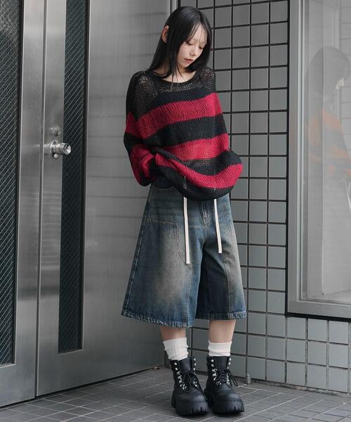 WEGO(ウィゴー)の「WEGO/モヘアタッチボーダーBIGニット(ニット/セーター・レディース・グレー系その他5/ホワイト系その他5/レッド系その他5・FREE)」の5枚目の写真
