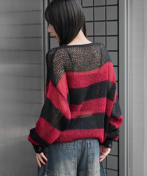 WEGO(ウィゴー)の「WEGO/モヘアタッチボーダーBIGニット(ニット/セーター・レディース・グレー系その他5/ホワイト系その他5/レッド系その他5・FREE)」の14枚目の写真