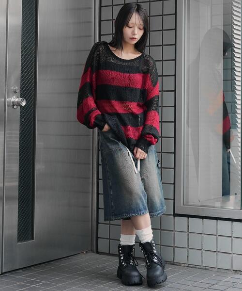WEGO(ウィゴー)の「WEGO/モヘアタッチボーダーBIGニット(ニット/セーター・レディース・グレー系その他5/ホワイト系その他5/レッド系その他5・FREE)」の15枚目の写真