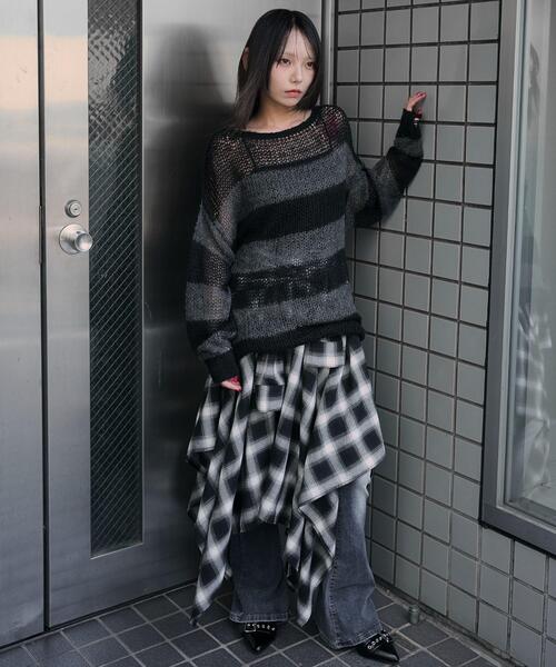WEGO(ウィゴー)の「WEGO/モヘアタッチボーダーBIGニット(ニット/セーター・レディース・グレー系その他5/ホワイト系その他5/レッド系その他5・FREE)」の11枚目の写真
