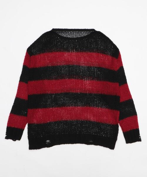 古着グランジスタイル モヘアメッシュニットセーター赤✕黒ボーダー 古着グランジスタイル モヘアメッシュニットセーター赤✕黒