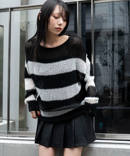 ボーダーニット セーター モヘア WOMENS】モヘアタッチ/ボーダーニット