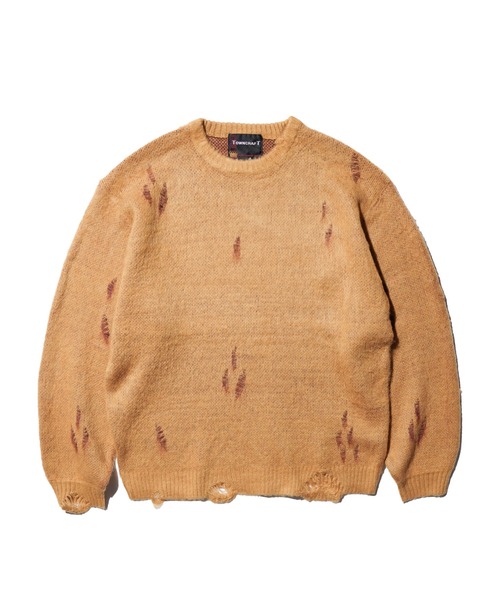 TOWNCRAFT（タウンクラフト）の「TOWNCRAFT / タウンクラフト DAMAGED SOLID SHAGGY CREW SWEATER ダメージ加工 無地 ソリッド シャギー クルーセーター モヘアタッチ（ニット/セーター・メンズ・ブラック×ブラック/マスタード/グリーン/ブラック・X-SMALL/MEDIUM/LARGE）」の2枚目の写真