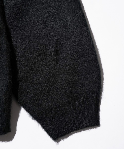 TOWNCRAFT（タウンクラフト）の「TOWNCRAFT / タウンクラフト DAMAGED SOLID SHAGGY CREW SWEATER ダメージ加工 無地 ソリッド シャギー クルーセーター モヘアタッチ（ニット/セーター・メンズ・ブラック×ブラック/マスタード/グリーン/ブラック・X-SMALL/MEDIUM/LARGE）」の18枚目の写真