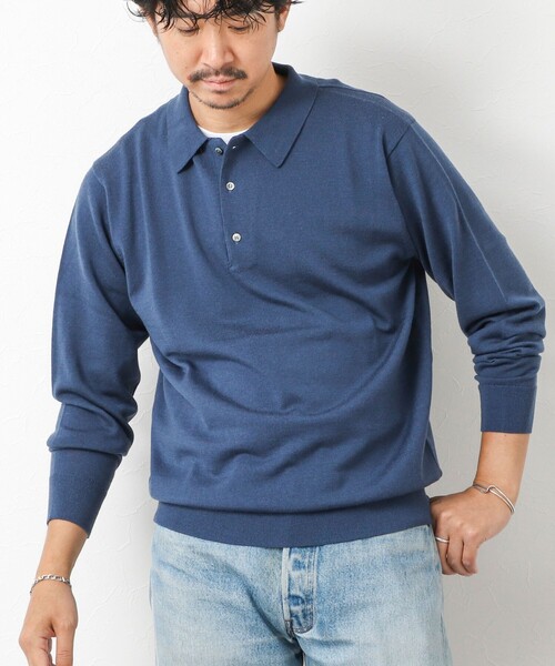 NOLLEY’S（ノーリーズ）の「14G成型 ウォッシャブル NSN長袖ポロニット 25AW（ニット/セーター・メンズ・レンガ/ブラック/グレイッシュベージュ/グレイッシュブルー・S/M/L）」の3枚目の写真