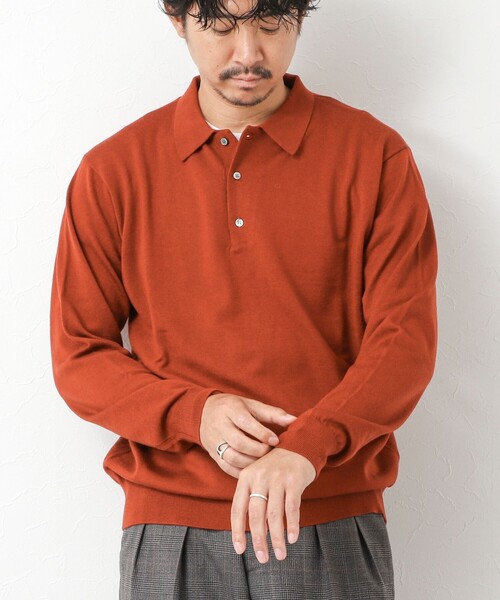 NOLLEY’S（ノーリーズ）の「14G成型 ウォッシャブル NSN長袖ポロニット 25AW（ニット/セーター・メンズ・レンガ/ブラック/グレイッシュベージュ/グレイッシュブルー・S/M/L）」の4枚目の写真