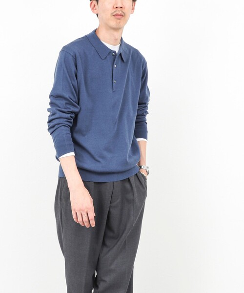 NOLLEY’S（ノーリーズ）の「14G成型 ウォッシャブル NSN長袖ポロニット 25AW（ニット/セーター・メンズ・レンガ/ブラック/グレイッシュベージュ/グレイッシュブルー・S/M/L）」の5枚目の写真