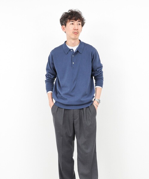 NOLLEY’S（ノーリーズ）の「14G成型 ウォッシャブル NSN長袖ポロニット 25AW（ニット/セーター・メンズ・レンガ/ブラック/グレイッシュベージュ/グレイッシュブルー・S/M/L）」の8枚目の写真