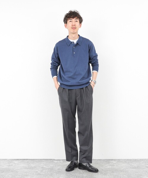 NOLLEY’S（ノーリーズ）の「14G成型 ウォッシャブル NSN長袖ポロニット 25AW（ニット/セーター・メンズ・レンガ/ブラック/グレイッシュベージュ/グレイッシュブルー・S/M/L）」の9枚目の写真