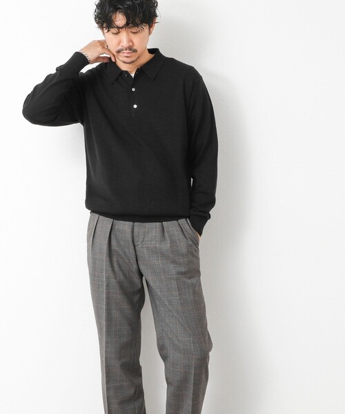 NOLLEY’S（ノーリーズ）の「14G成型 ウォッシャブル NSN長袖ポロニット 25AW（ニット/セーター・メンズ・レンガ/ブラック/グレイッシュベージュ/グレイッシュブルー・S/M/L）」の13枚目の写真