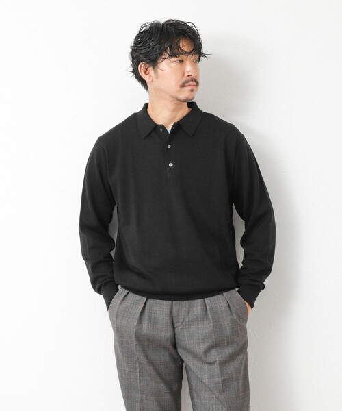 NOLLEY’S（ノーリーズ）の「14G成型 ウォッシャブル NSN長袖ポロニット 25AW（ニット/セーター・メンズ・レンガ/ブラック/グレイッシュベージュ/グレイッシュブルー・S/M/L）」の14枚目の写真