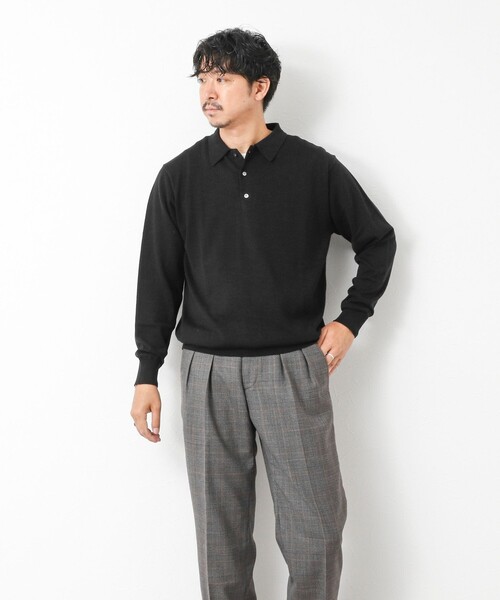 NOLLEY’S（ノーリーズ）の「14G成型 ウォッシャブル NSN長袖ポロニット 25AW（ニット/セーター・メンズ・レンガ/ブラック/グレイッシュベージュ/グレイッシュブルー・S/M/L）」の17枚目の写真