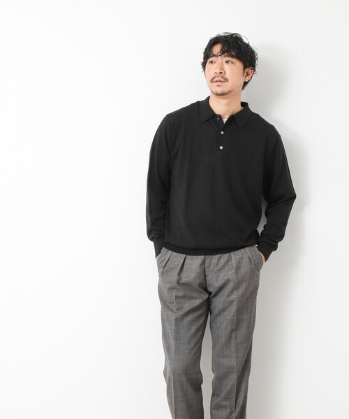 NOLLEY’S（ノーリーズ）の「14G成型 ウォッシャブル NSN長袖ポロニット 25AW（ニット/セーター・メンズ・レンガ/ブラック/グレイッシュベージュ/グレイッシュブルー・S/M/L）」の18枚目の写真