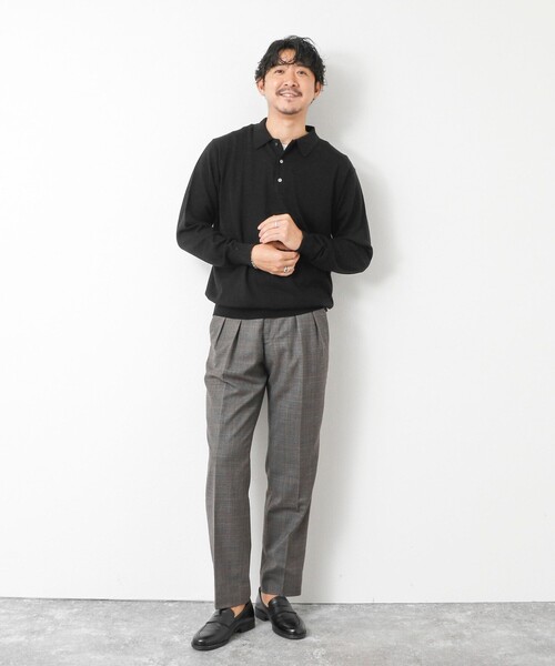 NOLLEY’S（ノーリーズ）の「14G成型 ウォッシャブル NSN長袖ポロニット 25AW（ニット/セーター・メンズ・レンガ/ブラック/グレイッシュベージュ/グレイッシュブルー・S/M/L）」の19枚目の写真