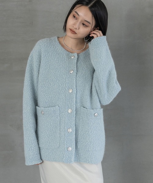 セール】【セットアップ対応】アンゴラウールツイードカーディガン