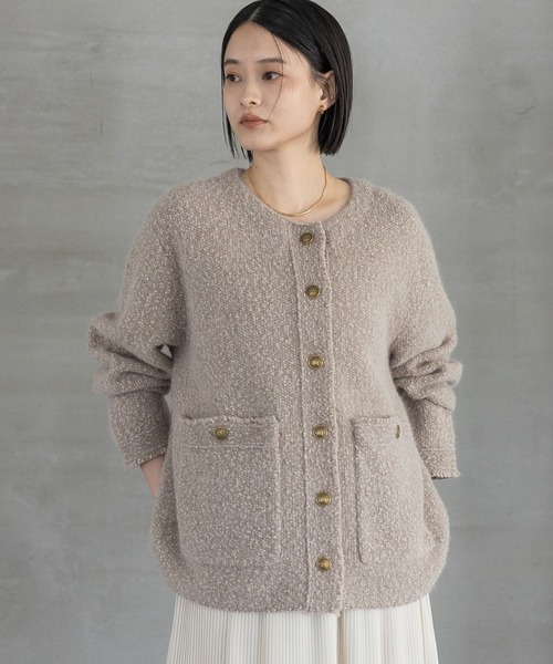 【A part by】　完売　2025a/wアンゴラウールツイードカーディガン セール】【セットアップ対応】アンゴラウールツイードカーディガン