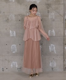 【美品】エムズグレイシー ティアードフリルワンピースドレス 紺 長袖ブローチ付 ドレス（ティアード）ファッション通販 - ZOZOTOWN