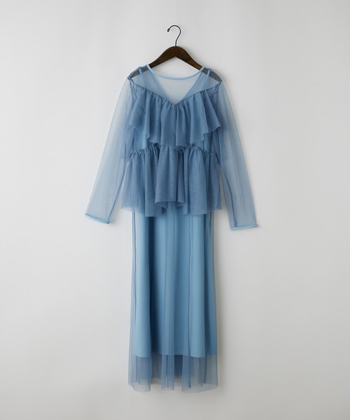 フリルデザイン オケージョンワンピース セット オケージョン】フリルデザインタイトロングワンピース【SALON by