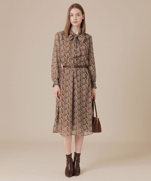 MACKINTOSH LONDON（マッキントッシュ ロンドン）の「【BIBURY FLOWER】バイカラーバイブリークレープワンピース（ワンピース・レディース・ネイビー/ブラウン系その他5・40/38）」の4枚目の写真