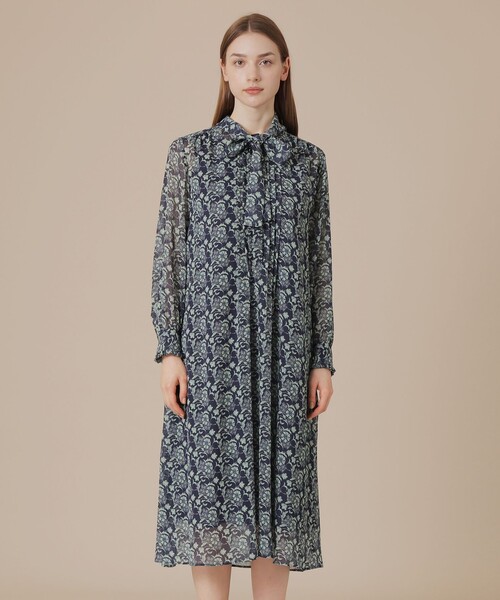 MACKINTOSH LONDON（マッキントッシュ ロンドン）の「【BIBURY FLOWER】バイカラーバイブリークレープワンピース（ワンピース・レディース・ネイビー/ブラウン系その他5・40/38）」の6枚目の写真