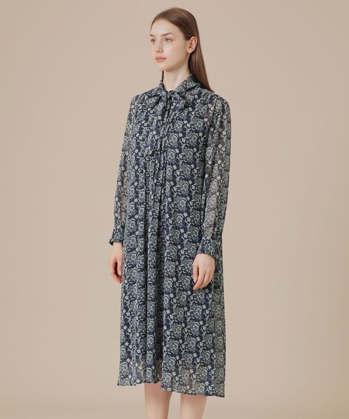 MACKINTOSH LONDON（マッキントッシュ ロンドン）の「【BIBURY FLOWER】バイカラーバイブリークレープワンピース（ワンピース・レディース・ネイビー/ブラウン系その他5・40/38）」の7枚目の写真