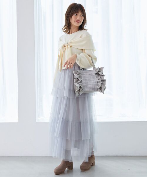 MAJESTIC LEGON（マジェスティックレゴン）の「ツイードフリルショルダーバッグ（ショルダーバッグ・レディース・ピンク/ライトグレー/アイボリー/ブラック・FREE）」の14枚目の写真