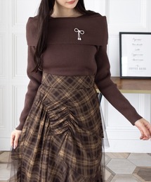 clear | ブローチ付きオフショルニットトップス[バレエコア ガーリー]≪AW新作≫(ニット/セーター)