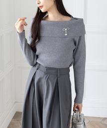 clear | ブローチ付きオフショルニットトップス[バレエコア ガーリー]≪AW新作≫(ニット/セーター)