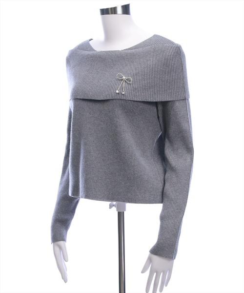 clear（クリア）の「ブローチ付きオフショルニットトップス[バレエコア ガーリー]（ニット/セーター・レディース・アイボリー/ピンク/グレー/ブラウン/ブラック・F）」の16枚目の写真