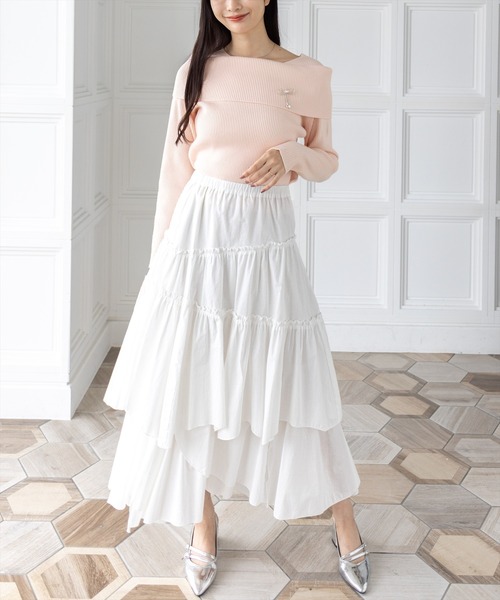 clear（クリア）の「ブローチ付きオフショルニットトップス[バレエコア ガーリー]（ニット/セーター・レディース・アイボリー/ピンク/グレー/ブラウン/ブラック・F）」の6枚目の写真