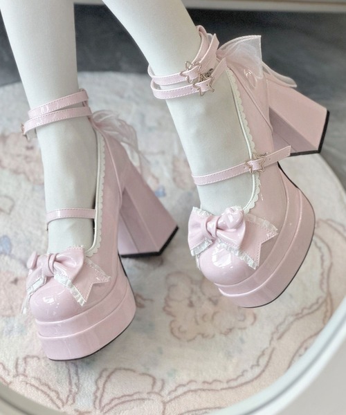 MAISON SELECT(メゾンセレクト)の「9C91 厚底ヒール リボンパンプス(パンプス・レディース・ホワイト/ブラック/ピンク・40/38/36)」の1枚目の写真
