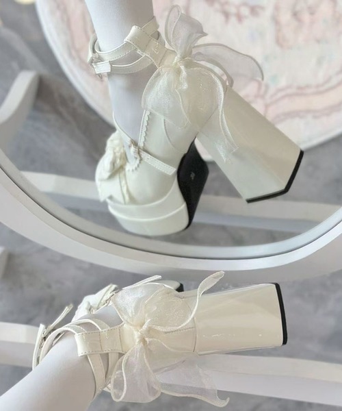MAISON SELECT(メゾンセレクト)の「9C91 厚底ヒール リボンパンプス(パンプス・レディース・ホワイト/ブラック/ピンク・40/38/36)」の7枚目の写真