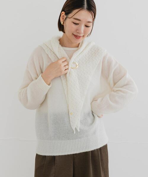 SHISHIKUI フード付き ニット オフホワイト Sサイズ セール】F by ROSSO ヘアリーニットプルオーバー+ニットスカーフ