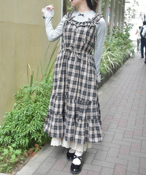 axes femme（アクシーズファム）の「コットンレース使チェックワンピース（ワンピース・レディース・ブラック/ワイン/ブラウン・FREE）」の2枚目の写真