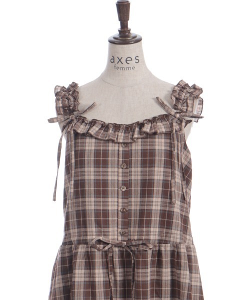 axes femme（アクシーズファム）の「コットンレース使チェックワンピース（ワンピース・レディース・ブラック/ワイン/ブラウン・FREE）」の21枚目の写真