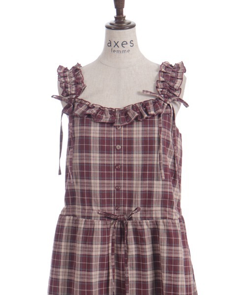 axes femme（アクシーズファム）の「コットンレース使チェックワンピース（ワンピース・レディース・ブラック/ワイン/ブラウン・FREE）」の16枚目の写真