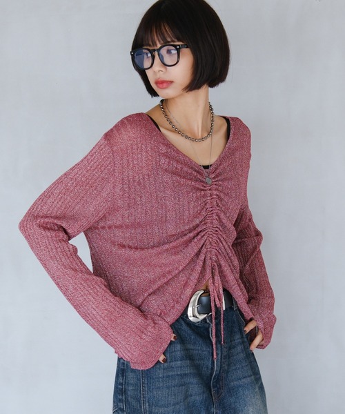 PAGEBOY(ページボーイ)の「フロントシャーリングラメニット(ニット/セーター・レディース・ブラック/シルバー/レッド系その他・FREE)」の3枚目の写真
