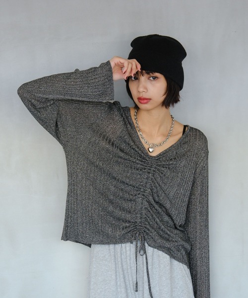 PAGEBOY(ページボーイ)の「フロントシャーリングラメニット(ニット/セーター・レディース・ブラック/シルバー/レッド系その他・FREE)」の10枚目の写真