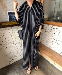 ストライプ柄ロングシャツワンピース