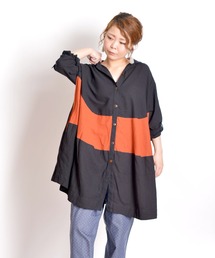ティアード長袖ロングシャツ ビッグシャツ