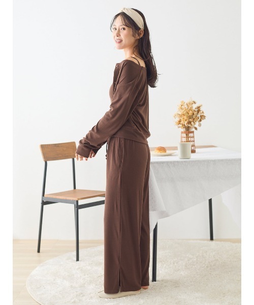 tutuanna(チュチュアンナ)の「ロングパンツ カップ付きルームウェア3点セット(ルームウェア/パジャマ・レディース・グレイッシュブルー/ブラウン・S/M/L)」の7枚目の写真